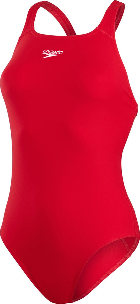 Speedo Endurance+ Medalist Damen-Sport-Badeanzug – Farbechter Damen-Badeanzug – Chlorbeständiger Damen-Badeanzug – Damen-Sport-Badeanzug mit Medalist-Rücken – Rot – 46