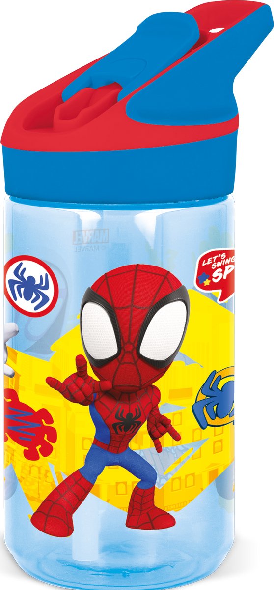 Stor Spidey Tritan Premium Trinkflasche – 480 ml – schließt gut – Trinkflasche für Kinder – Blau Rot