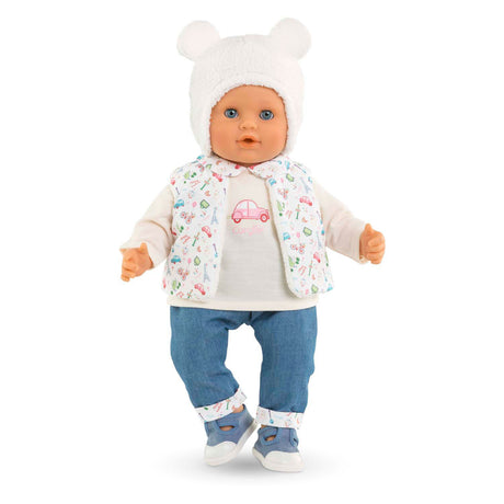 Corolle Winterset Babypuppe 36cm - Puppenkleidung aus weißem Polyester.