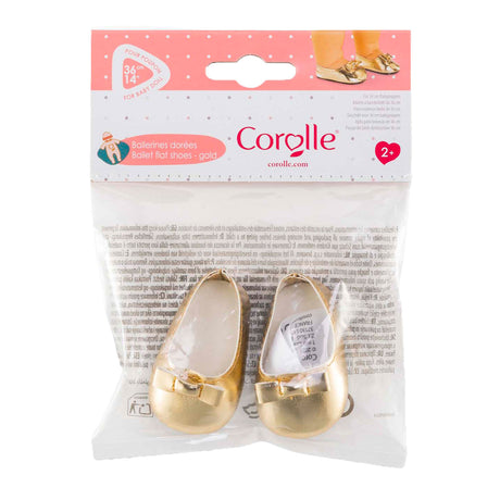 Goldene Ballerina-Schuhe für Corolle-Babypuppen – Puppenzubehör, 36 cm.