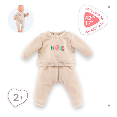 Corolle Babypuppen-Trainingsanzug – beiges Outfit für Puppe 42 cm.