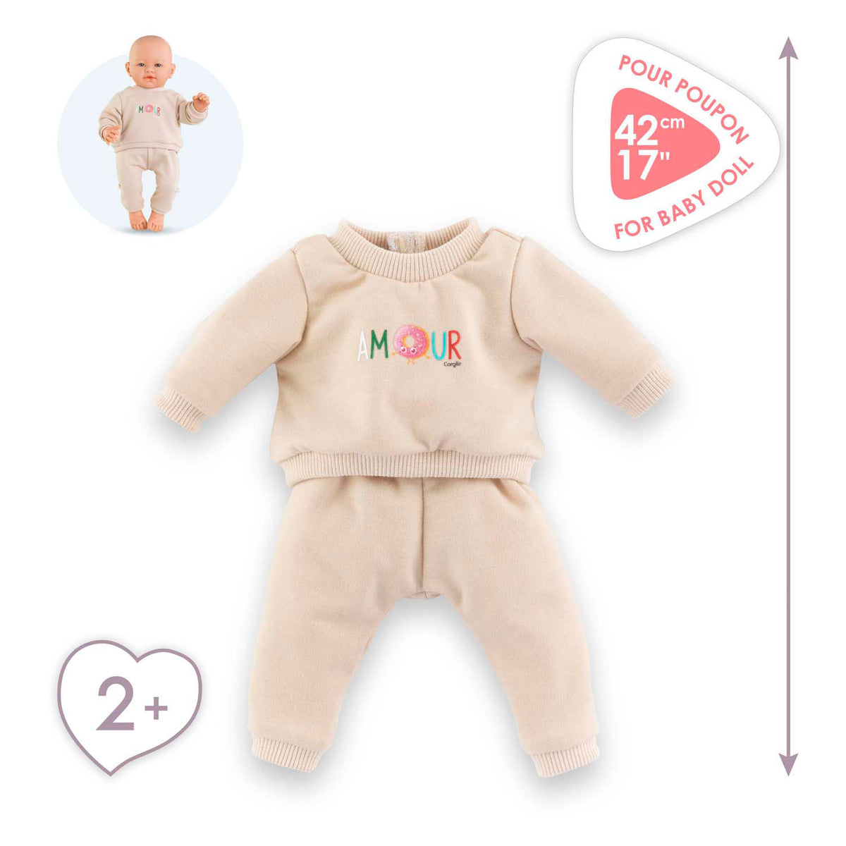 Corolle Babypuppen-Trainingsanzug – beiges Outfit für Puppe 42 cm.