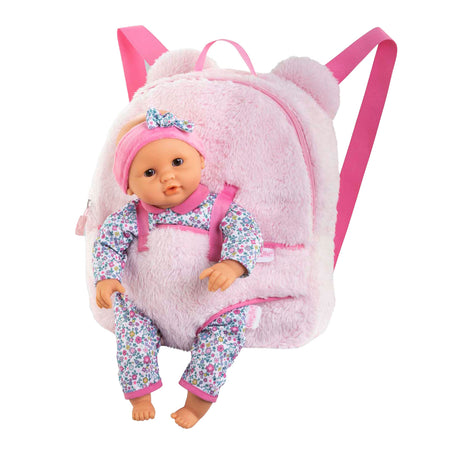 Corolle-Puppenrucksack, rosa Plüsch, 30 cm, Babypuppenzubehör.