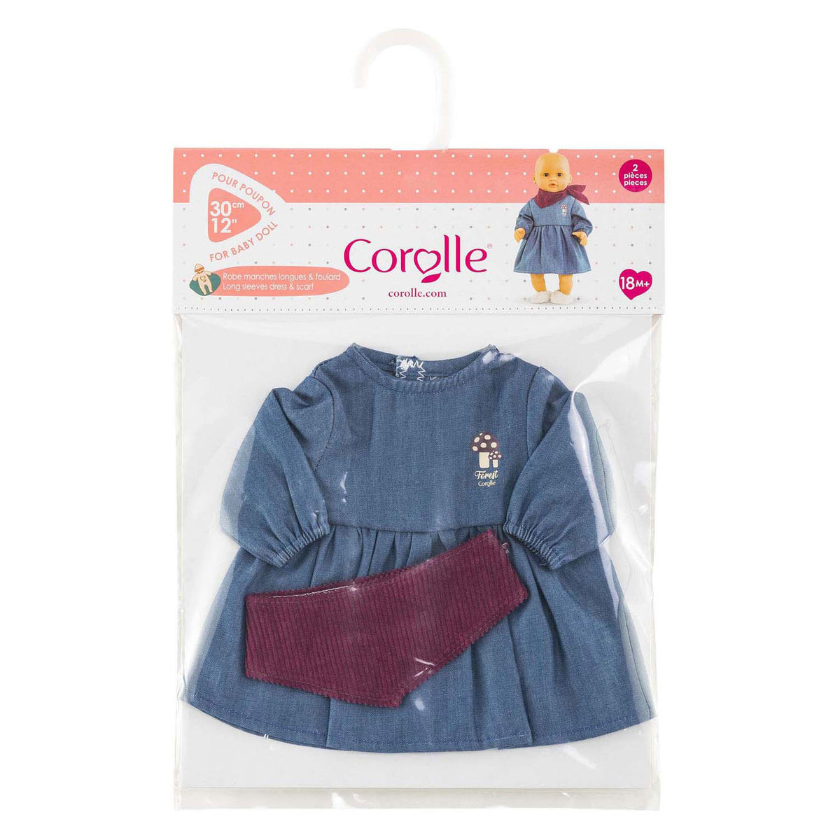 Corolle Puppenkleidung Jeanskleid mit Schal für 30cm Puppe Jeans.
