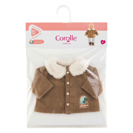 Jacke für Corolle-Puppe, Samt, kleiner Entdecker, 36 cm, braunes Fleece, natürlicher Druck.