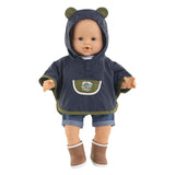 Corolle Regenponcho-Puppenkostüm 36 cm mit Kapuze und Bärenohren.