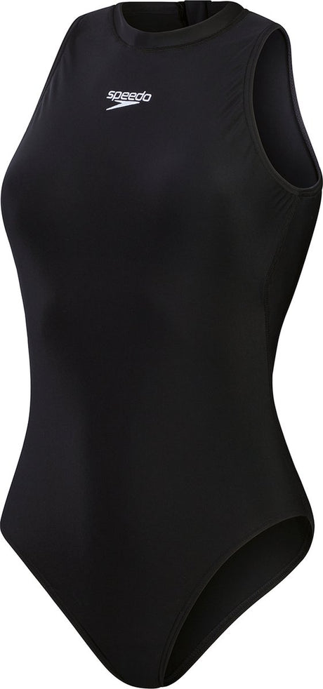 Speedo Enduraflex Hydrasuit Damen-Sportbadeanzug – Damen-Badeanzug mit hoher Abdeckung – Damen-Badeanzug mit Brustfutter – Damen-Sport-Badeanzug mit Reißverschluss – Schwarz – 36