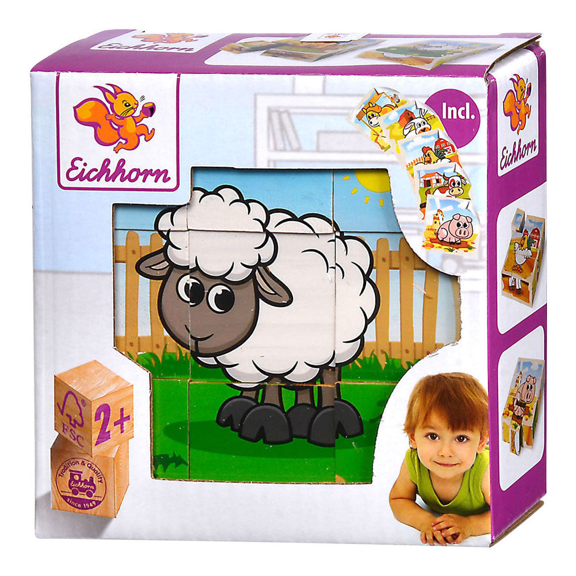 Eichhorn Holzblock-Puzzle Bauernhof FSC-zertifiziertes Spielzeug.