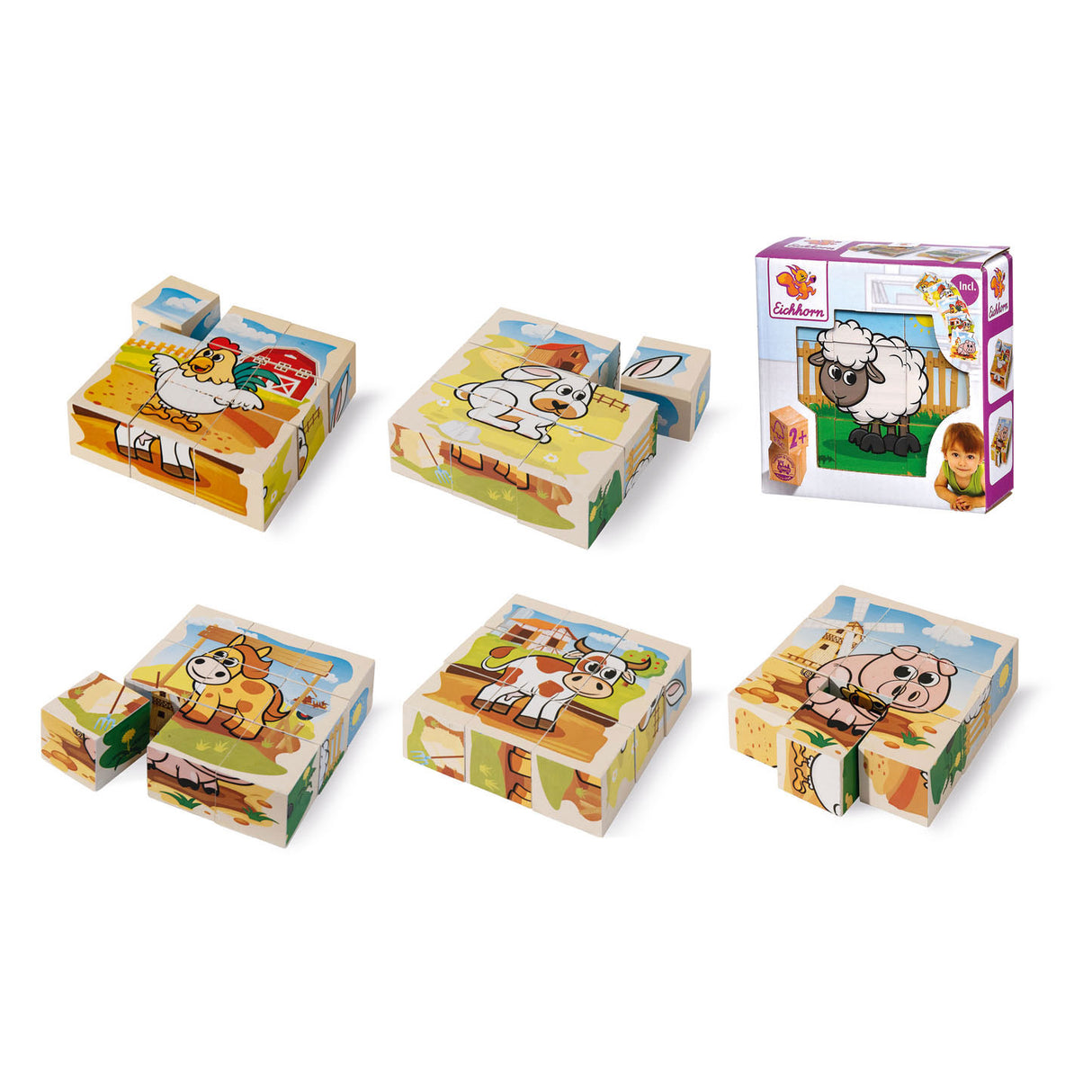 Eichhorn Holzblock-Puzzle Bauernhof FSC-zertifiziertes Spielzeug.