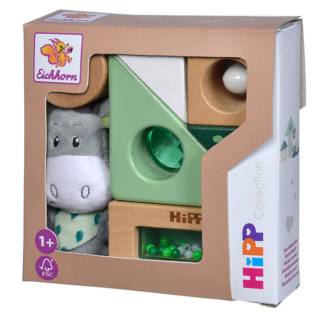 Eichhorn Baby Hipp Klangbausteine aus Holz mit Kuscheltier Esel