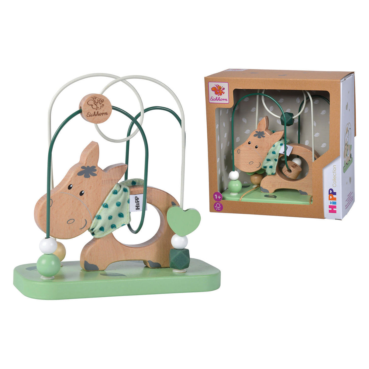 Eichhorn Motorikspielzeug Esel aus Holz – bunte Babyspirale.