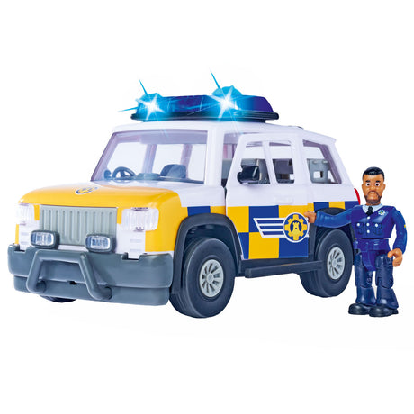 Simba Feuerwehrmann Sam Polizeiauto-Spielzeug mit Malcolm-Spielfigur.