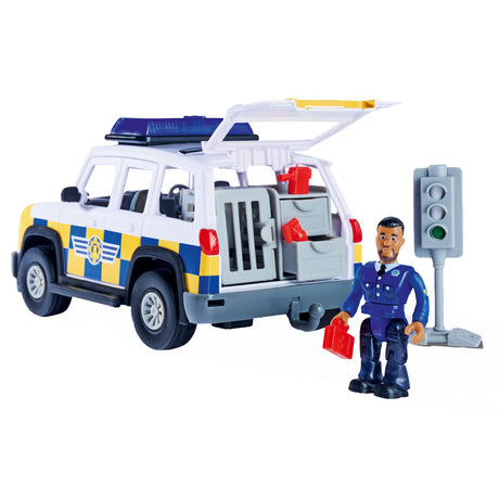 Simba Feuerwehrmann Sam Polizeiauto-Spielzeug mit Malcolm-Spielfigur.