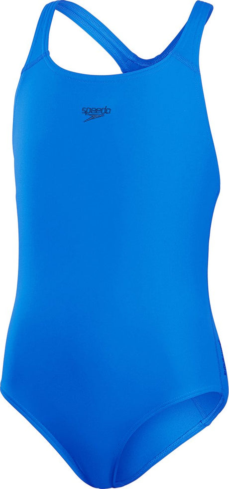 Speedo Endurance+ Medalist Mädchen-Sport-Badeanzug – lichtbeständiger Badeanzug für Mädchen – chlorbeständiger Badeanzug für Mädchen – Sport-Badeanzug für Kinder mit Medalist-Rücken – blau – Größe 164