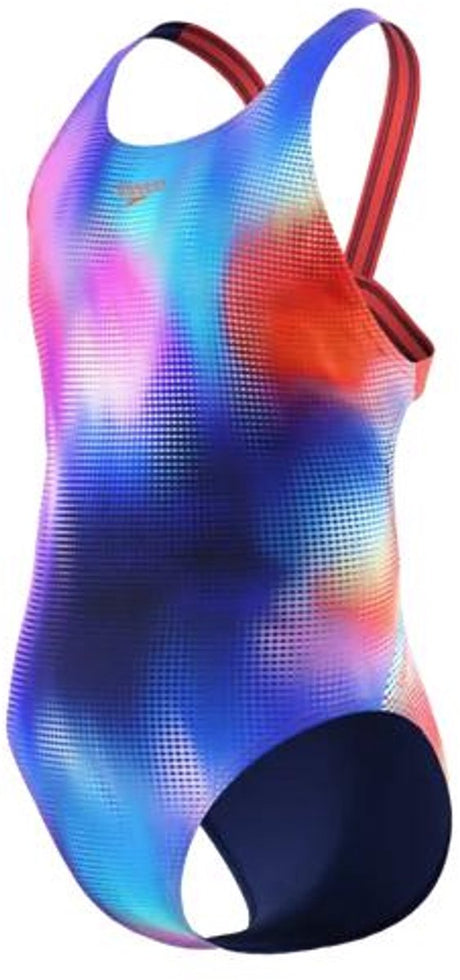 Speedo print leaderback 1p meisjes - chloorbestendig badpak meisjes - kleurvast zwempak meisjes - sportbadpak meisjes met leaderback-rug - roze blauw - 152