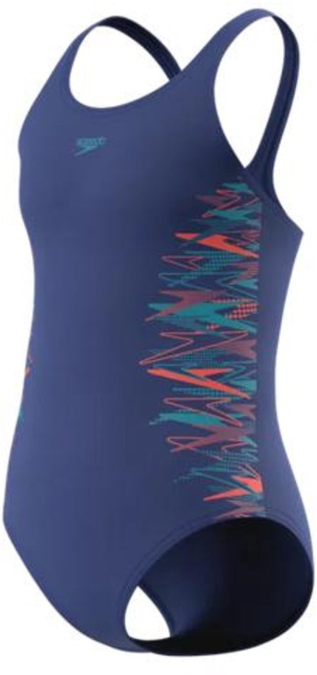 Speedo placement muscleback 1p meisjes - badpak meisjes met muscleback-rug - zwempak meisjes met vormvaste pasvorm - sportbadpak meisjes voor zwemles - blauw marine - 140
