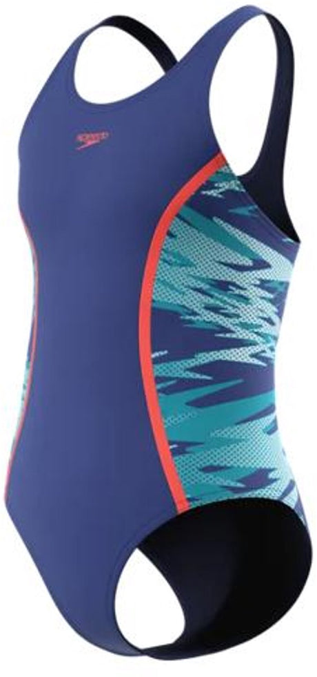Speedo h-boom splice muscleb 1p meisjes - chloorbestendig badpak meisjes - kleurvast zwempak meisjes - sportbadpak meisjes met muscleback-rug - marine blauw - 176