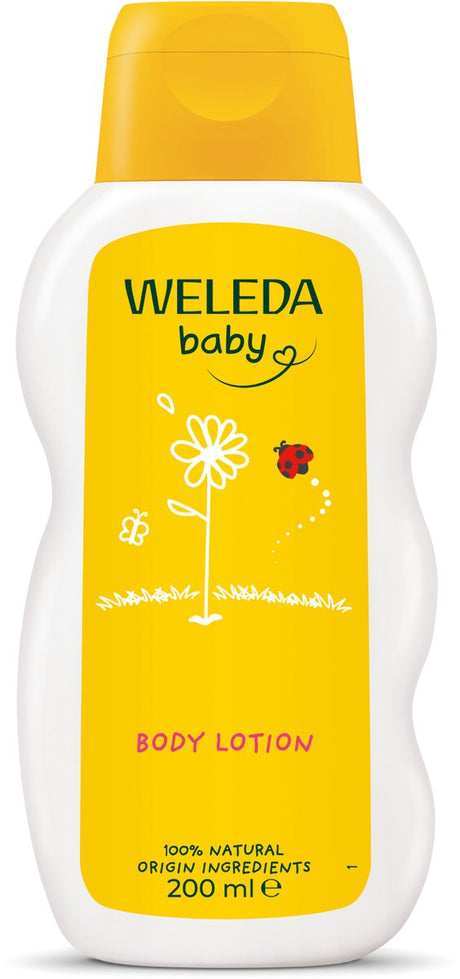 Weleda Baby Calendula Bodylotion – Calendula-Kamille – verhindert Austrocknung – hält die Haut weich und geschmeidig – 100 % natürliche Inhaltsstoffe – 200 ml