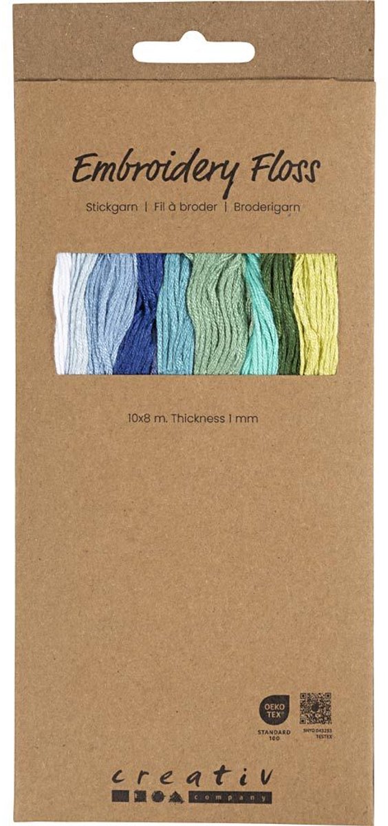 Creativ Company Stickgarn, Stärke 1 mm, Blau-Grün-Harmonie, 10x8 m 1 Box