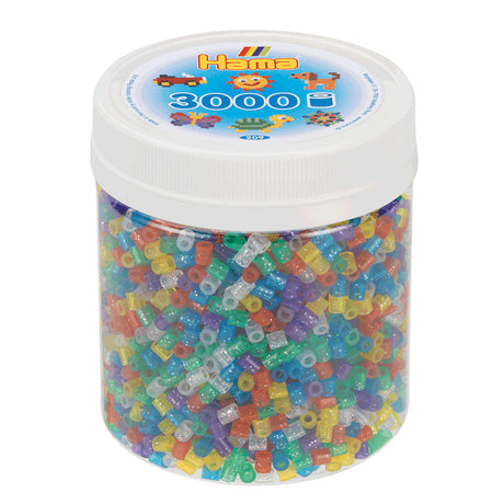Hama Midi-Bügelperlen im Glas – Glitzer-Mix (54), 3000 Stück.