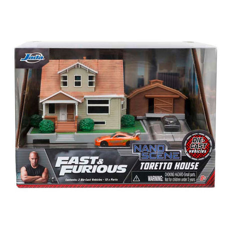 Jada spielt Jada Fast Furious Nano Doms Hausdiorama mit Fahrzeugen