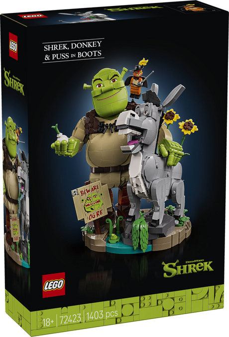 Lego shrek: shrek, ezel en de gelaarsde kat film bouwpakket voor volwassenen en decoratie 72423
