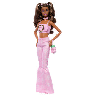 Barbie im Deluxe-Stil – rosa Jeans-Crop-Top und braunes Haar – Modepuppe