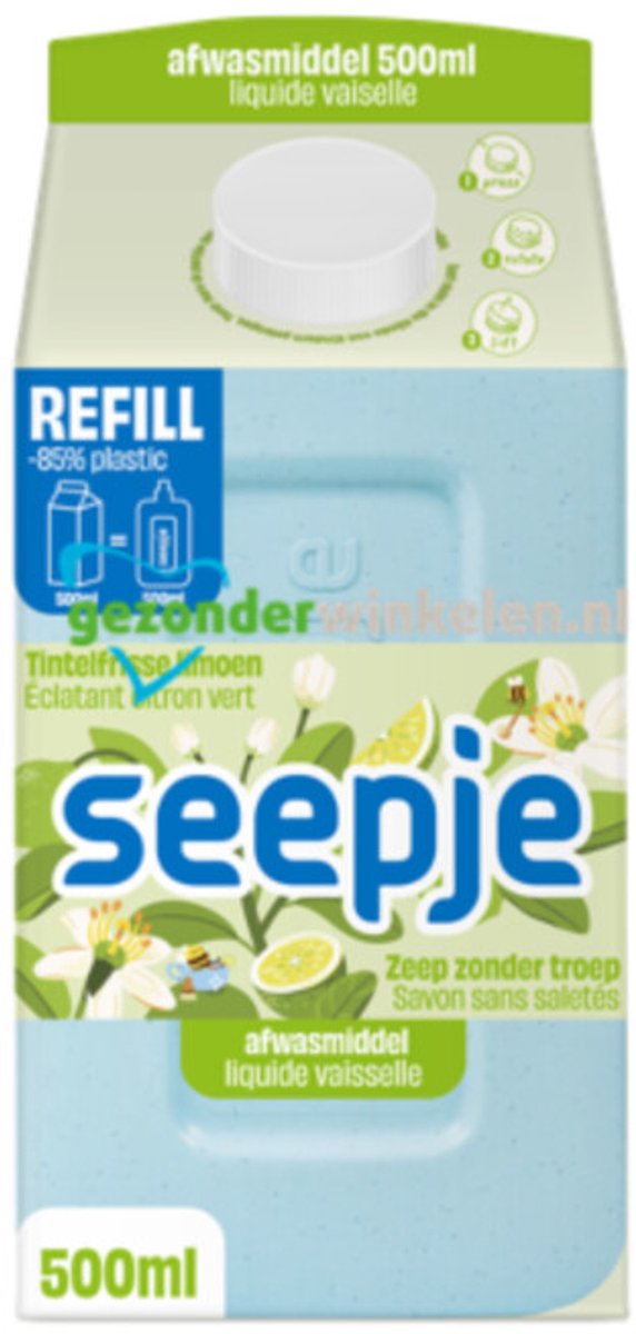 Seepje afwasmiddel navulling - 6 x 500ml - limoen - voordeelverpakking