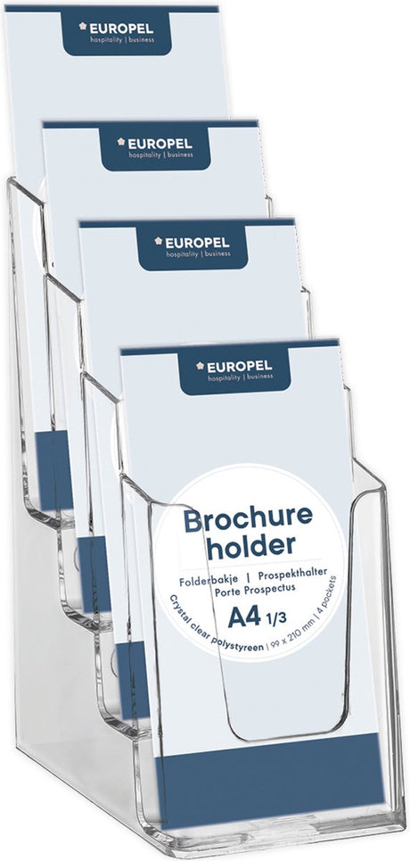 Europel Prospektablagen mehrfach - Flyer, Mappen, Visitenkarten - 4x 1 3 A4 - 9,9 x 21 cm - Kristallklare Präsentation - Messen und Büros