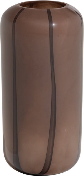 Woood arles vaas - glas - bruin met streep donkerbruin - 40x20x20