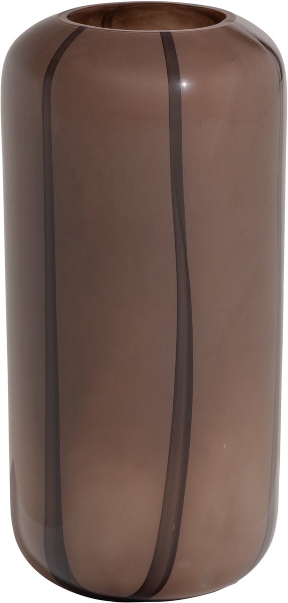 Woood arles vaas - glas - bruin met streep donkerbruin - 40x20x20