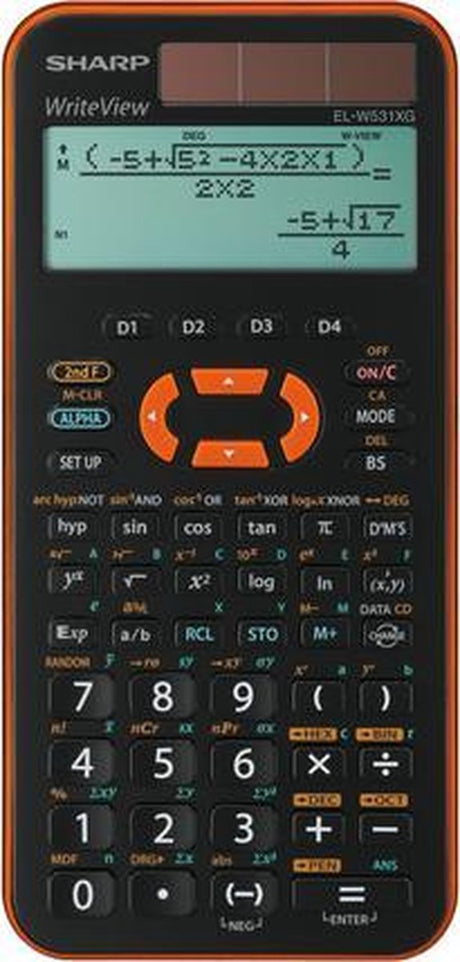 Scharfer wissenschaftlicher Taschenrechner – Schwarz-Orange – 1x AAA-Batterie