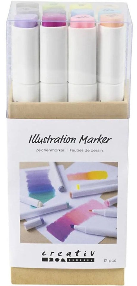 Creativ Company Zeichenstift, Strichstärke 1+8 mm, Pastellfarben, 12 Stück, 1 Box