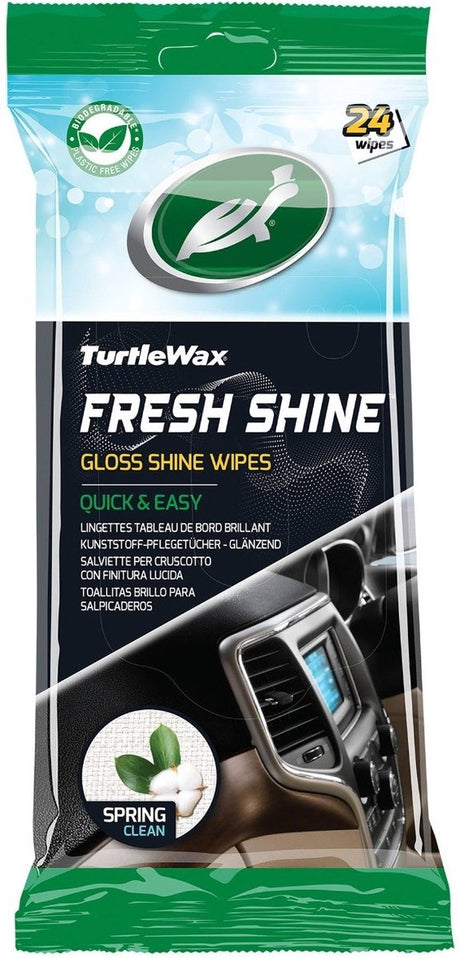 Turtle Wax Fresh Shine Gloss Innenreinigungstücher – hervorragende Reinigung – für alle Innenkunststoffe – antistatisch – glänzendes Finish – mit Frühjahrsputzduft – in wiederverschließbarer Verpackung – 24 Tücher