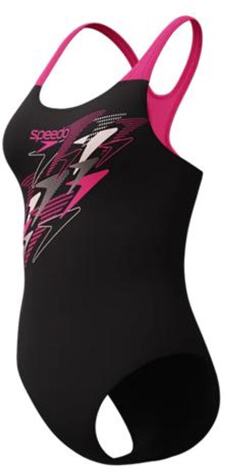 Speedo Medley Logo Medalist 1-teiliger Damen-Sport-Badeanzug – farbechter Badeanzug Damen – chlorbeständiger Badeanzug Damen – Sport-Badeanzug Damen mit Medalist-Rücken – Schwarz Rosa – 44