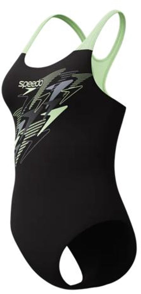 Speedo Medley Logo Medalist 1-teiliger Damen-Sport-Badeanzug – farbechter Badeanzug Damen – chlorbeständiger Badeanzug Damen – Sport-Badeanzug Damen mit Medalist-Rücken – Schwarz Grün – 44