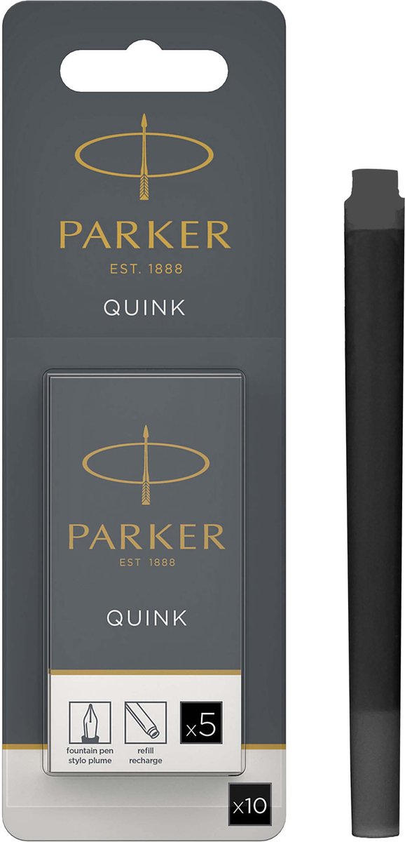 Parker lange Füllfederhalter-Tintenpatronen | schwarze Quink-Tinte | 10 Füllfederhalterpatronen