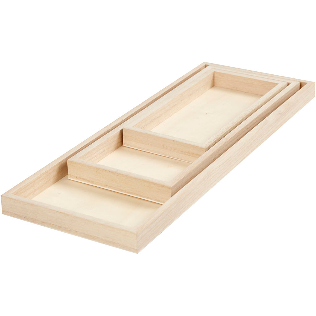 Creativ Company Tabletts, L: 20+30+40 cm, B: 10+12+15 cm, 3 Stück 1 Box