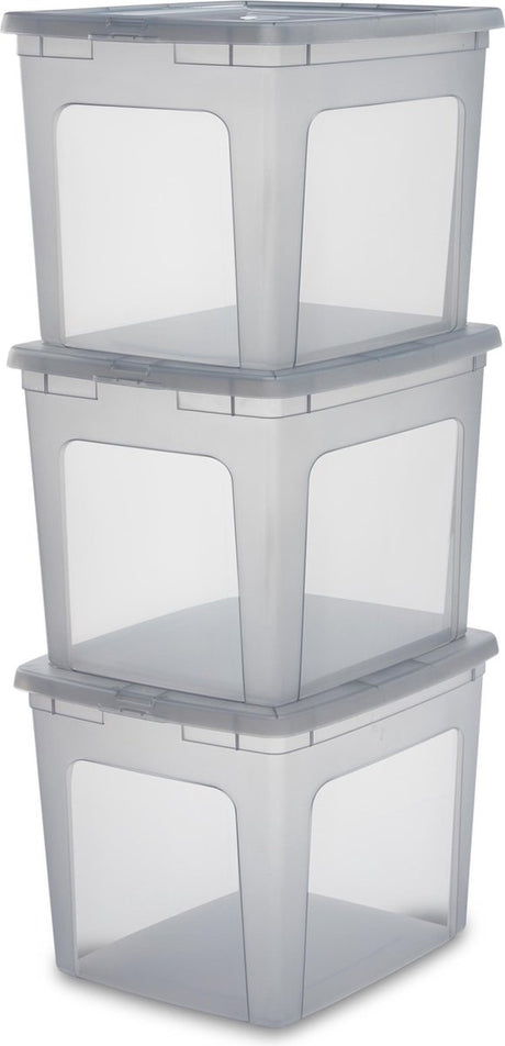 Iris Clearbox Aufbewahrungsbox – 30 l – Kunststoff – Grau – 3er-Set