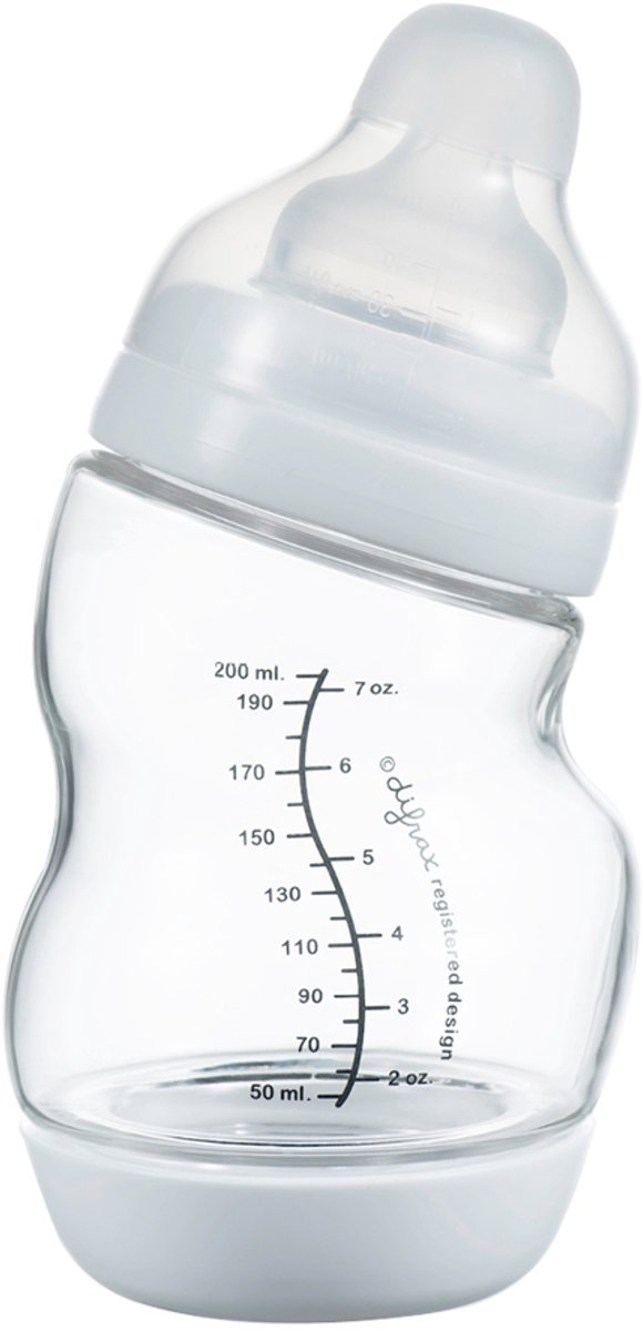 Difrax Babyflasche breites Glas – 200 ml – weiß – 1 Stück – S-Flasche – Anti-Kolik