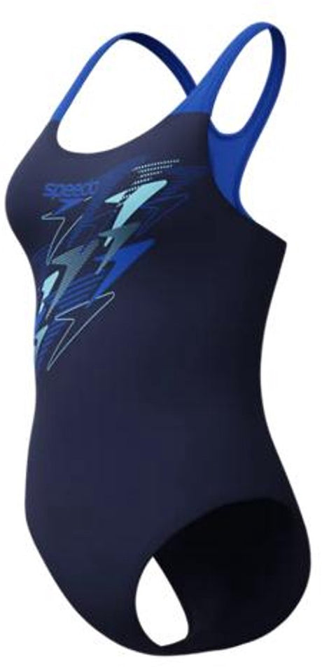 Speedo medley logo medalist 1 piece dames sportbadpak - kleurvast badpak dames - chloorbestendig zwempak dames - sportbadpak dames met medalist-rug - marine blauw - 38