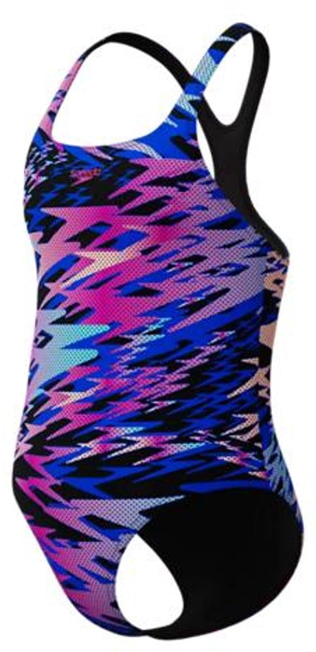 Speedo hyperboom print medalist meisjes sportbadpak - kleurvast badpak meisjes - chloorbestendig zwempak meisjes - sportbadpak meisjes met medalist-bandjes - zwart roze - 164