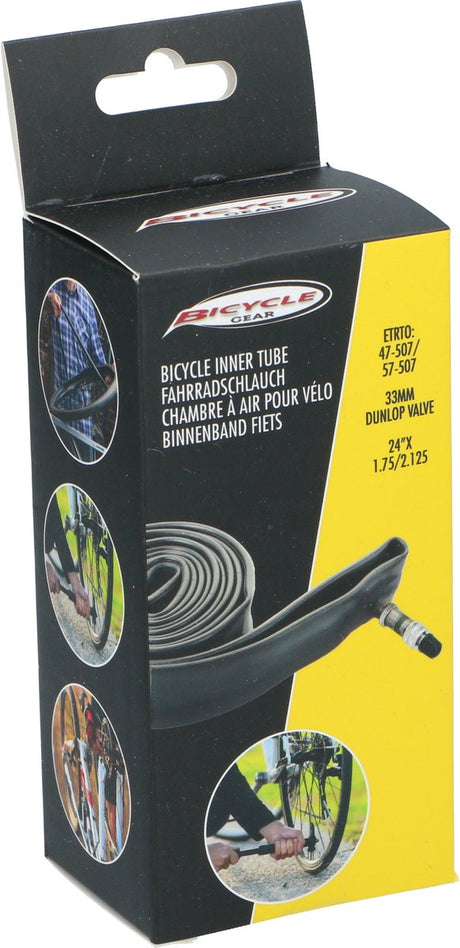 Bicycle gear binnenband voor fiets 24 inch - maat 24 x 1.75 2.125 - etrto 47-507 57-507 - dunlop ventiel 33 mm - geschikt voor velgmaat 507 mm - gemaakt van rubber - kleur zwart