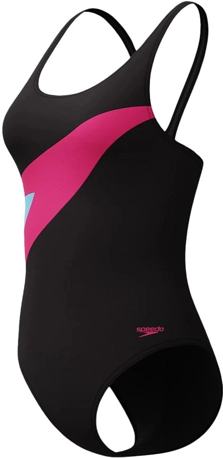 Speedo Hyperboom Butterfly Back Damen Sport-Badeanzug – Farbechter Damen-Badeanzug – Chlorbeständiger Damen-Badeanzug – Damen Sport-Badeanzug mit Butterfly-Rücken – Schwarz Rosa – 40