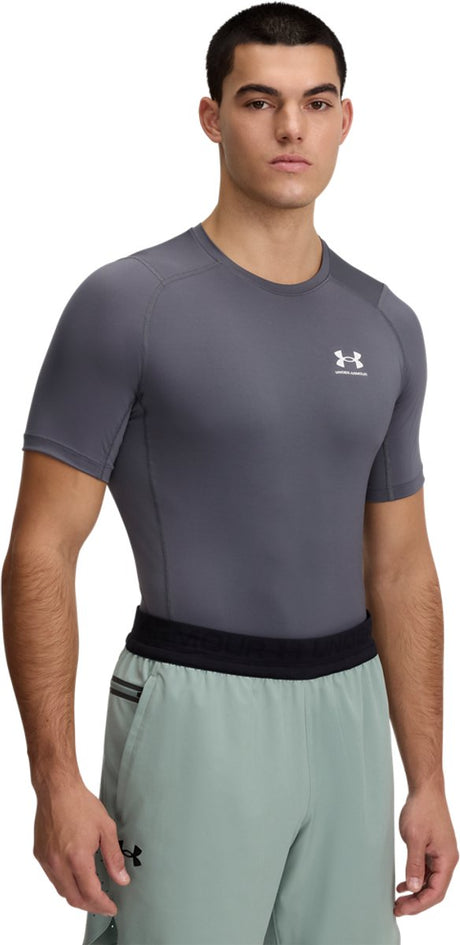 Under Armour UA HG Armour Comp SS-Gry Herren-Sportshirt – Castle Rock – Weiß