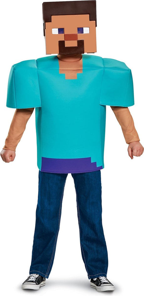 Verkleidung Vegaoo – klassisches Minecraft-Steve-Kostüm für Kinder 122 134