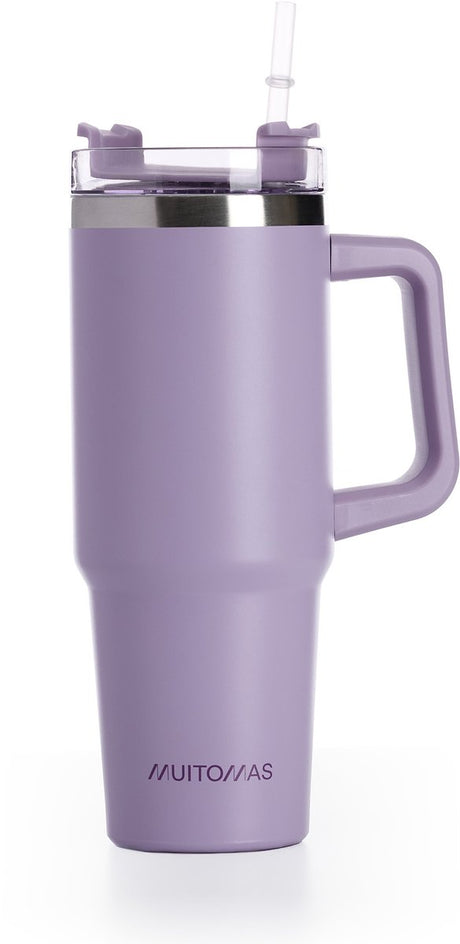 Muitomas Reisebecher – Reisebecher – doppelt isolierte Wand – praktischer Strohhalmgriff – 900 ml – violett