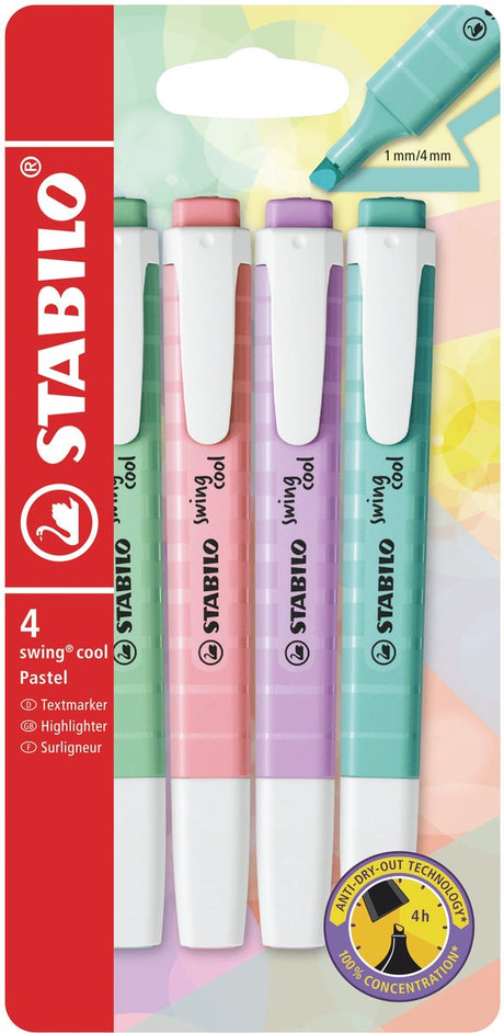 Stabilo Swing Cool – Textmarker – perfekt für unterwegs – Pastell – Etui mit 4 Farben
