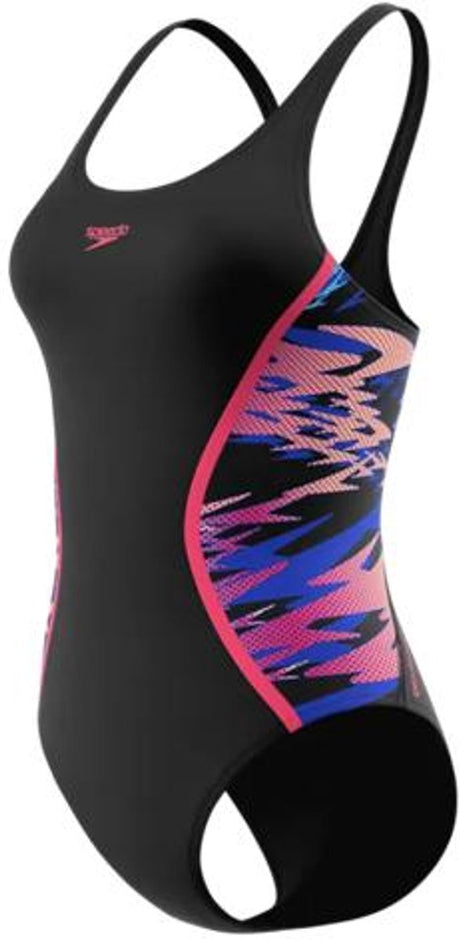 Speedo hyperboom muscleback dames sportbadpak - kleurvast badpak dames - chloorbestendig zwempak dames - sportbadpak dames met muscleback-rug - zwart roze - 40
