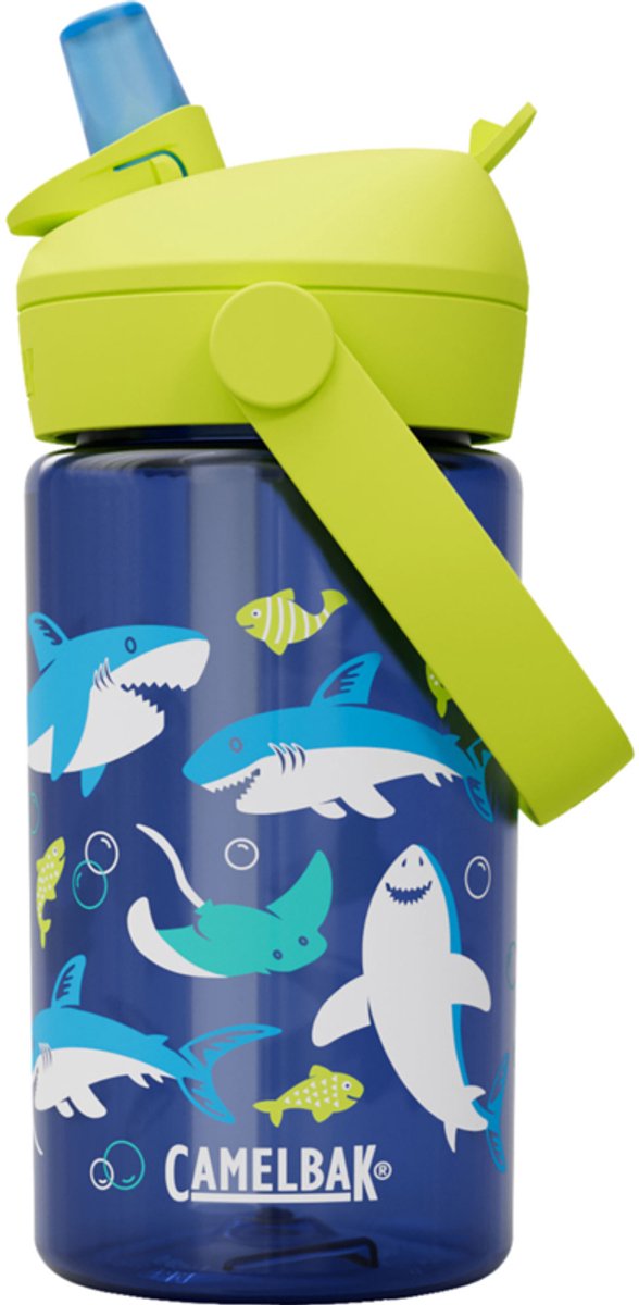 Camelbak Thrive Flip Straw Trinkflasche Kinder – 400 ml – mit Strohhalm – Wasserflasche – Blau (Haie und Rochen)